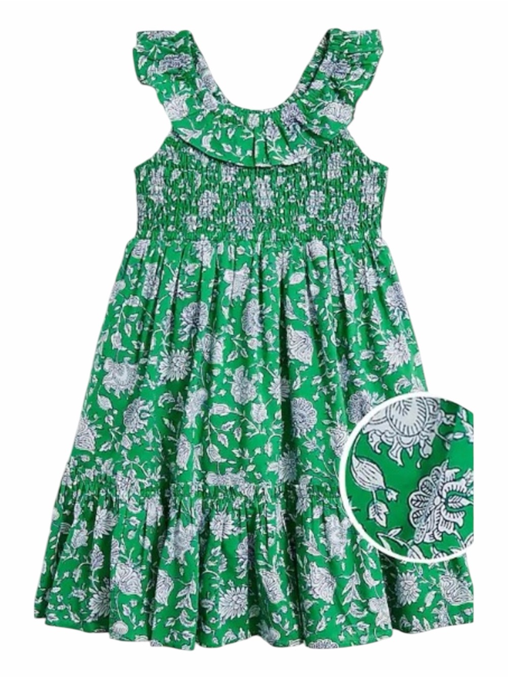 J.Crew Crewcuts Green Floral Smocked Ruffle Midi Dress Girls 10